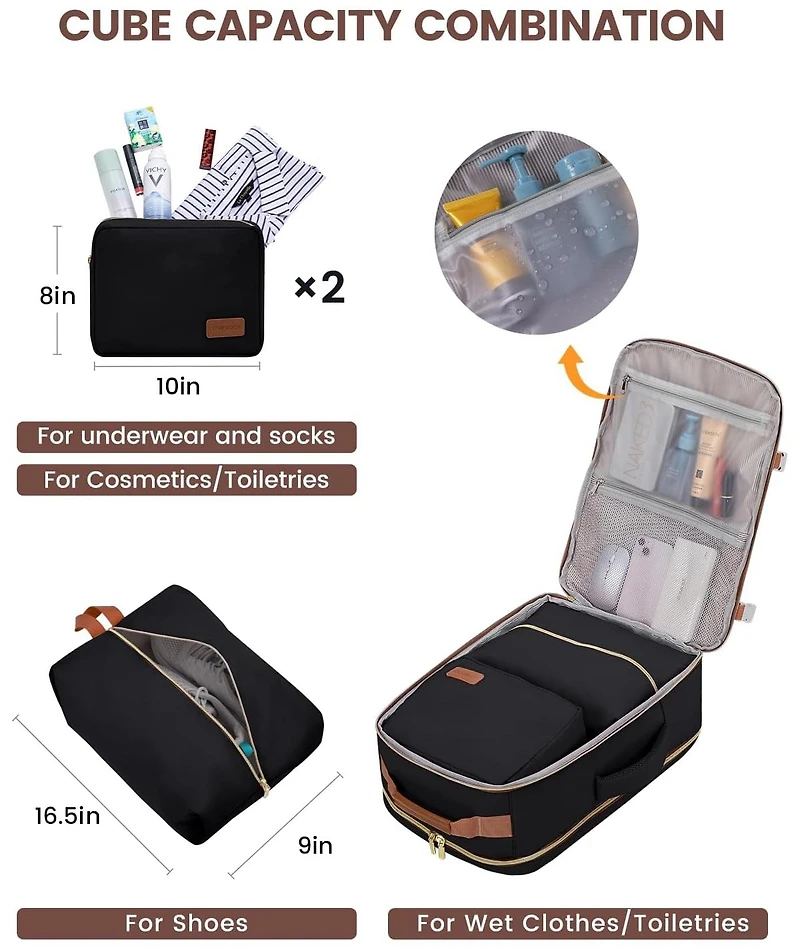Lovevook 40L Travel Backpack for Women and Men, Airline Approved Carry On Luggage with 3 Packing Cubes, Tsa Overnight Bags