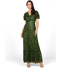 Lara Women's Elegant Beaded Gown with Flutter Sleeves