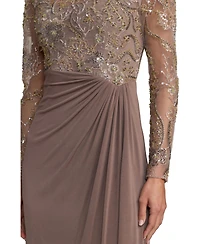 Mac Duggal Women's Embroidered Long Sleeve Jersey Evening Gown