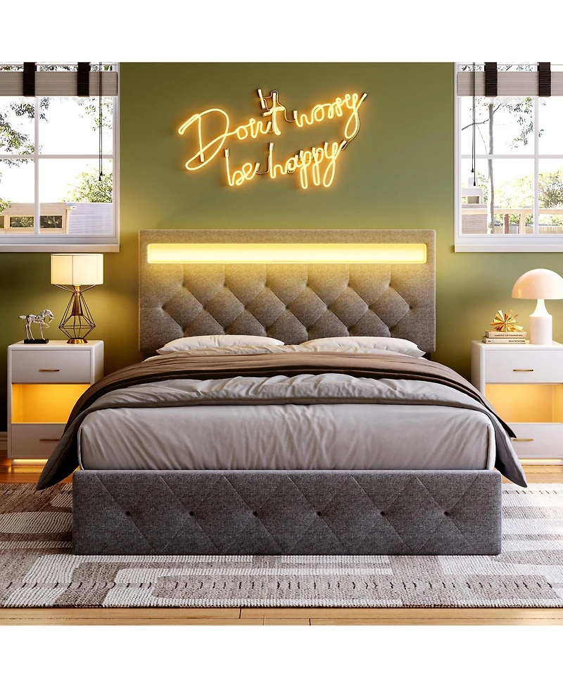 homfan Modern Upholstered Bed Frame with Adjustable Headboard