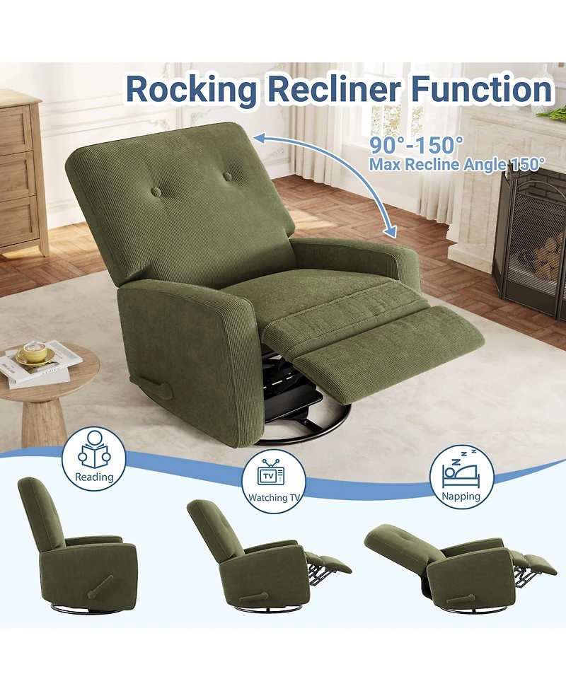 homfan Recliner Chairs, Swivel Rocker Recline, Glider Recliner Nursery Chair, Recliner Chair for Adults, 360degree(s)Swivel Glider Rocking Chair