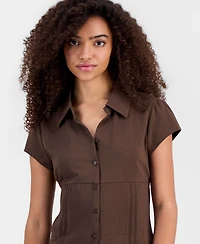 Madden Girl Juniors' Pleat Detail Button-Front Top