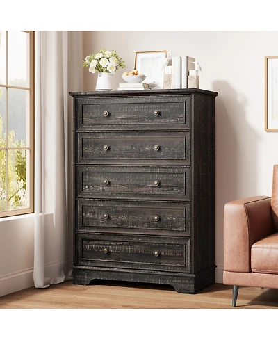 gaomon 5 Drawer Dresser for Bedroom - Vertical Chest of Drawers, Farmhouse Tall Cabinet Organizer Living Room, Hallway