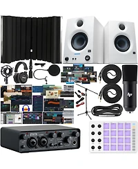 Lyxjam 2x2 Usb Audio Interface Studio Bundle - Asio DriverEris 3.5 Monitors, Bluetooth Midi Pad, Mic and Headphones