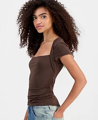Madden Girl Juniors' Square-Neck Cap-Sleeve Ruched Top