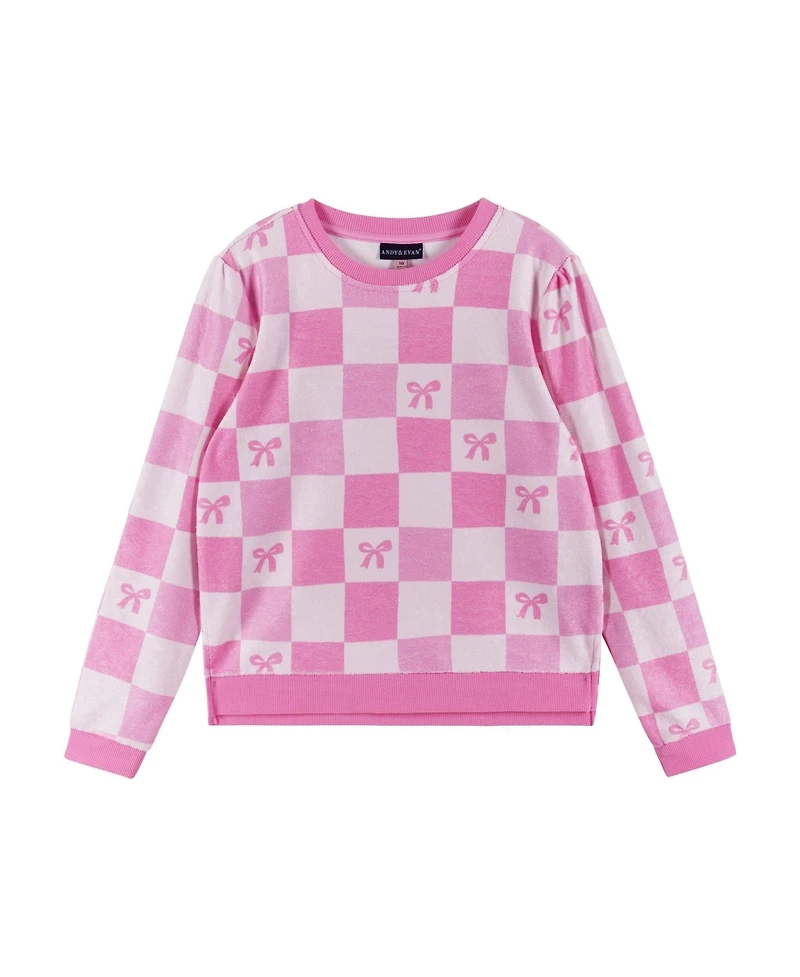 Andy & Evan Big Girls Checkered Bow Terry Pull-Over and Short Set