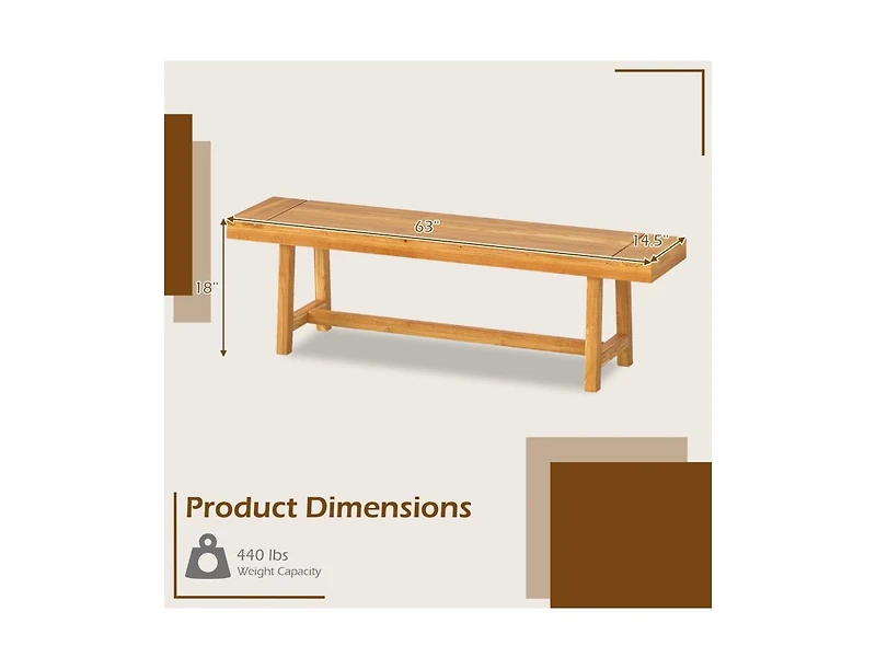 Slickblue Wooden Bench Seat for 3 People Sturdy Solid Wood Design