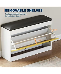 homfan Shoe Storage Bench, Shoe Organizer Bench with Flip Drawer and Pu Cushion, Modern Entryway Shoe Cabinet for Hallway, Bedroom, Living Room