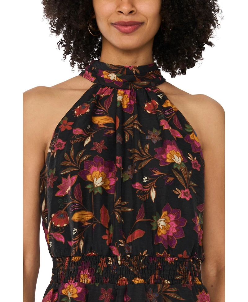 Vince Camuto Women's Printed Halter Neck Smocked-Waist Jumpsuit