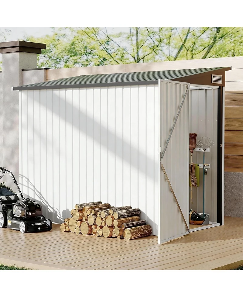 gaomon Lean-To Outdoor Storage Shed, Heavy Duty Galvanized Steel Metal Shed with Lockable Double Doors Air Vents and Sloped Roof, Space-Saving
