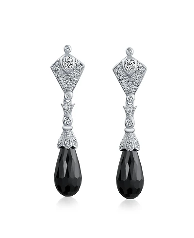 Bling Jewelry Deco Style Aqua Blue Briolette Faceted Teardrop Cubic Zirconia Cz Chandelier Earrings Sterling Silver