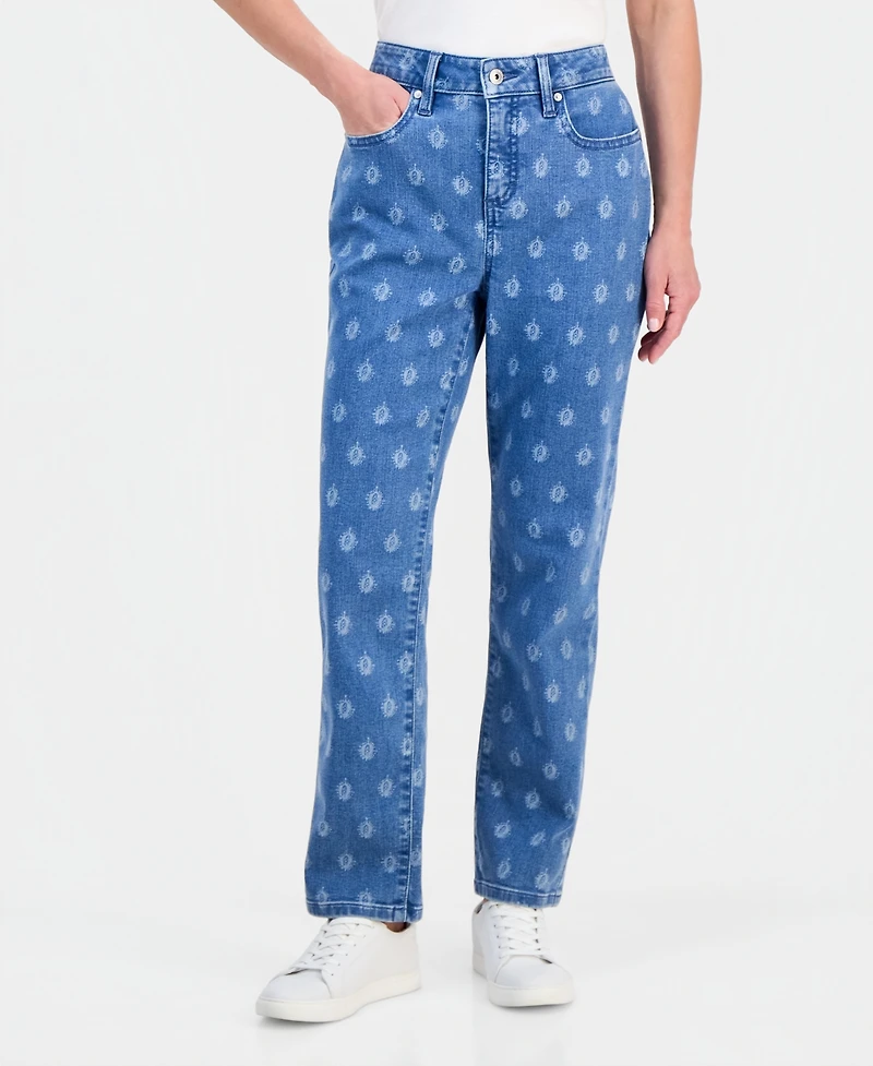 Style & Co Petite Printed High-Rise Straight Jeans, Macy's Exclusive