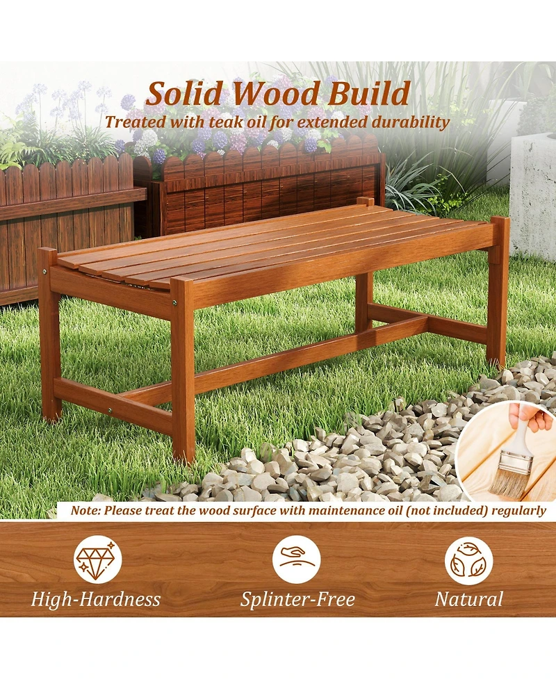 Gymax 44'' Patio Wood Bench Set of 2 w/Teak Oil Finish and Curved Seat for Porch Garden