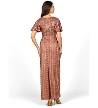 Lara Women's Fully Beaded Gown with Flutter Sleeves