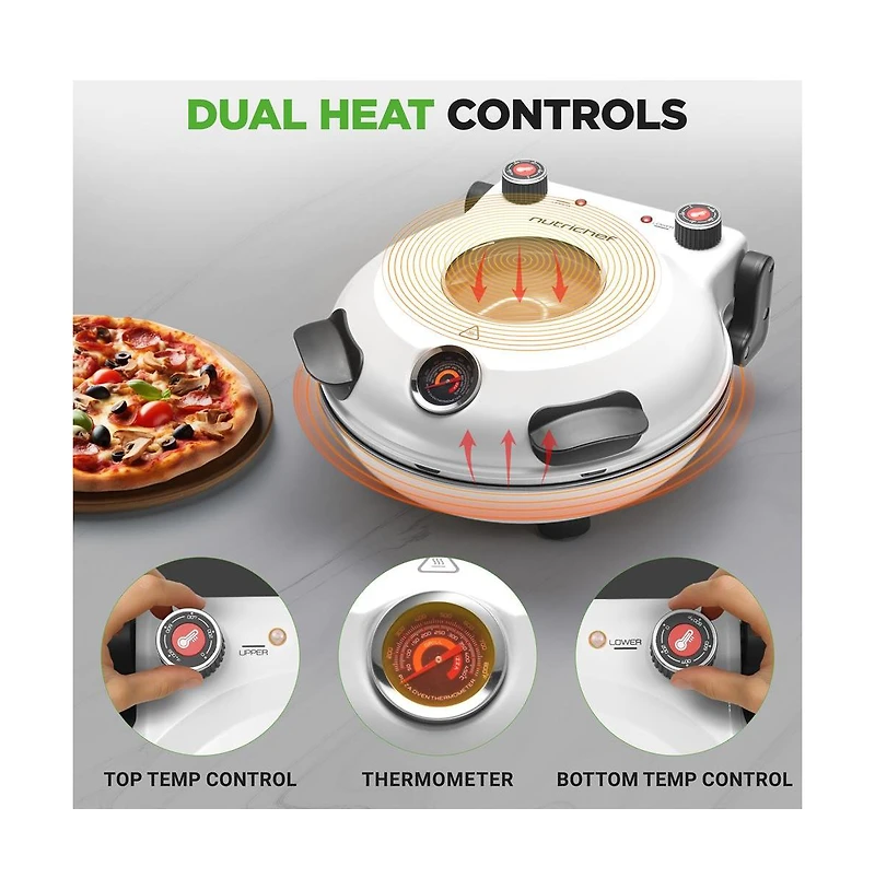 Countertop Pizza Maker - Electric Pizza Oven with Temperature Controls, Window and Thermometer