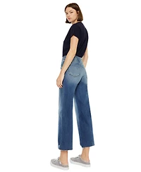 KanCan Women's Shelly High Rise Cropped Wide Leg Jeans