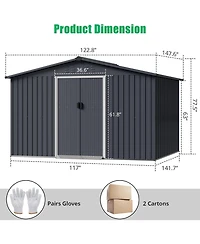 gaomon Outdoor Metal Storage Shed with Lockable Door - Large Galvanized Steel Garden Shed with Slanted Roof and Dual Vents