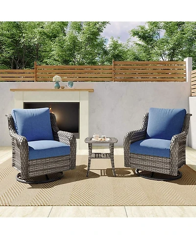 Asagikoiai 3-Piece Outdoor Swivel Chairs Set, Pe Rattan Rocking Bistro Set with Table for Garden