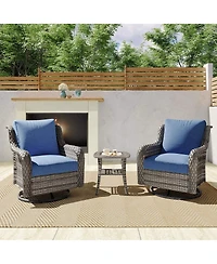 Asagikoiai 3-Piece Outdoor Swivel Chairs Set, Pe Rattan Rocking Bistro Set with Table for Garden