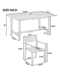 Asagikoiai 5-Piece Acacia Wood Outdoor Dining Set for 4, Patio Table with Umbrella Hole
