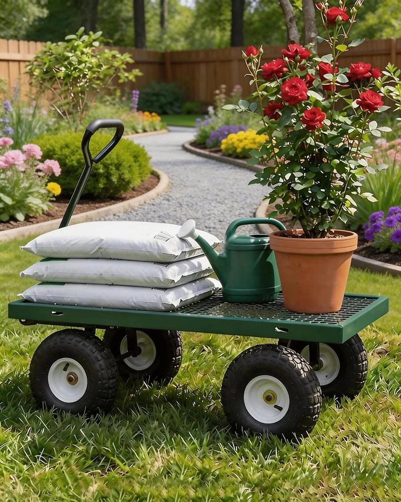 gaomon 400 lbs Heavy Duty Steel Garden Cart with Removable Mesh Sides 10in All-Terrain Pneumatic Tires Utility Wagon with 180 Rotating