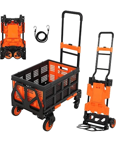 gaomon Folding Hand Truck with 330 Lb Capacity - 2-in-1 Dolly and Flatbed Cart Retractable Handle Rubber Wheels and Foldable Basket