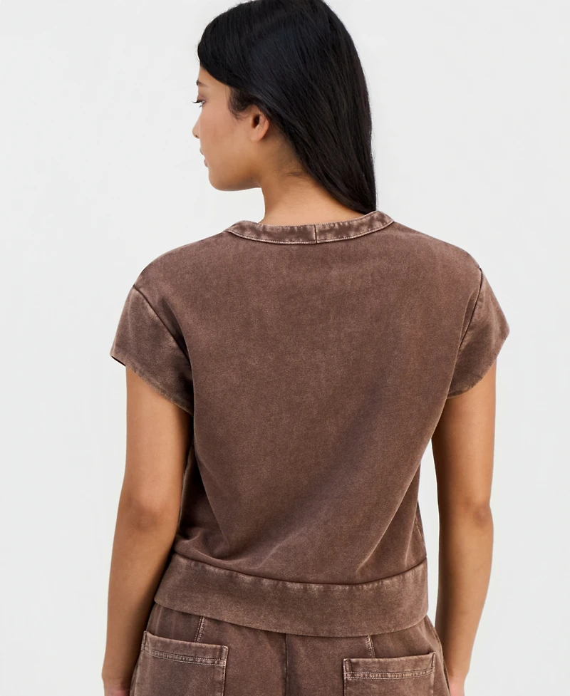 And Now This Petite French Terry Split-Neck Cap-Sleeve Top, Macy's Exclusive