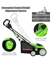Costway 13Amp Corded Scarifier Width 15inch Electric Lawn Dethatcher with 50L Collection Bag