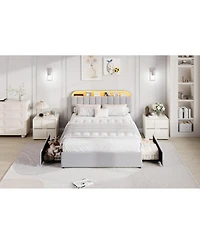 gaomon Bed Frame with Storage Headboard, Kids 2 Drawers, Velvet Upholstered Platform Lights, No Box Spring Needed