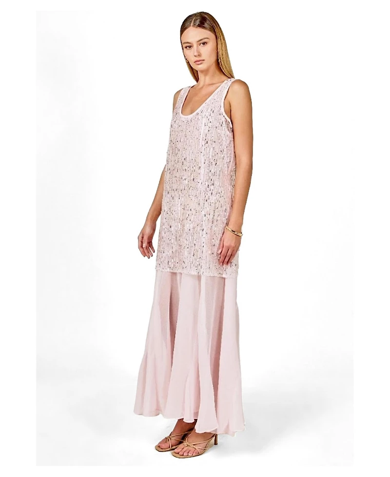 endless rose Women's Sequins Overlay Chiffon Maxi Dress