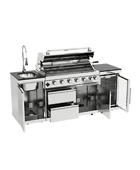 Mondawe 44" 6-Burner 85000 Btu Stainless Steel Outdoor Kitchen Grill Island with Fridge