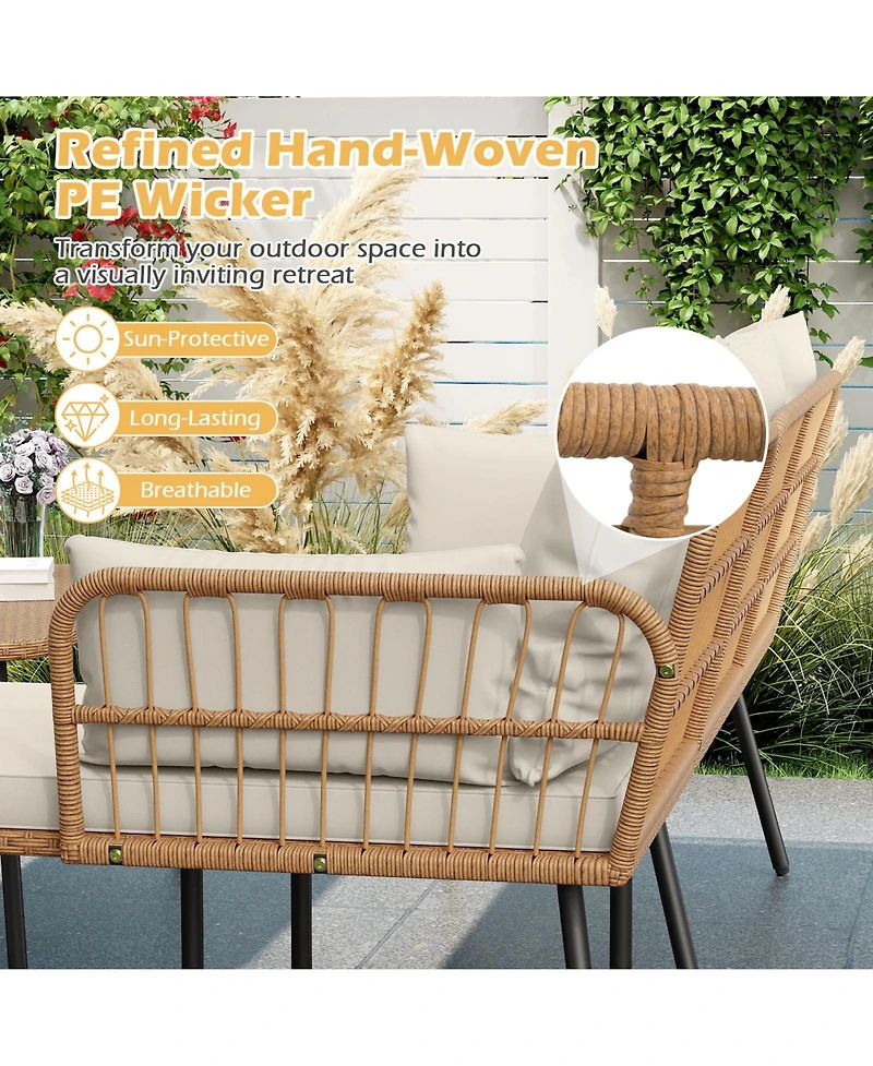 Gymax 3 Pieces L-Shaped Patio Furniture Set with Coffee Table Removable Cushions