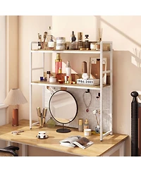 Gymax 2-Tier Countertop Desktop Bookshelf with Metal Pegboard 2 Anti-tipping Devices
