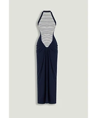 Nocturne Women's Stripe Draped Halter Neck Maxi Dress