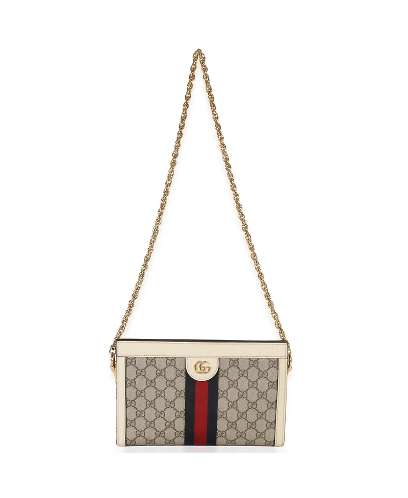 Pre-Owned Gucci Cream Gg Supreme Web Ophidia Gg Small Shoulder Bag