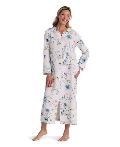 Miss Elaine Women's Long-Sleeve Printed Long Zip Robe