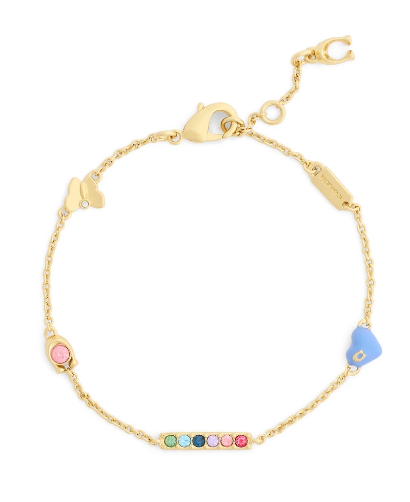 Coach Faux Stone Signature C Enamel Heart Charm Bracelet
