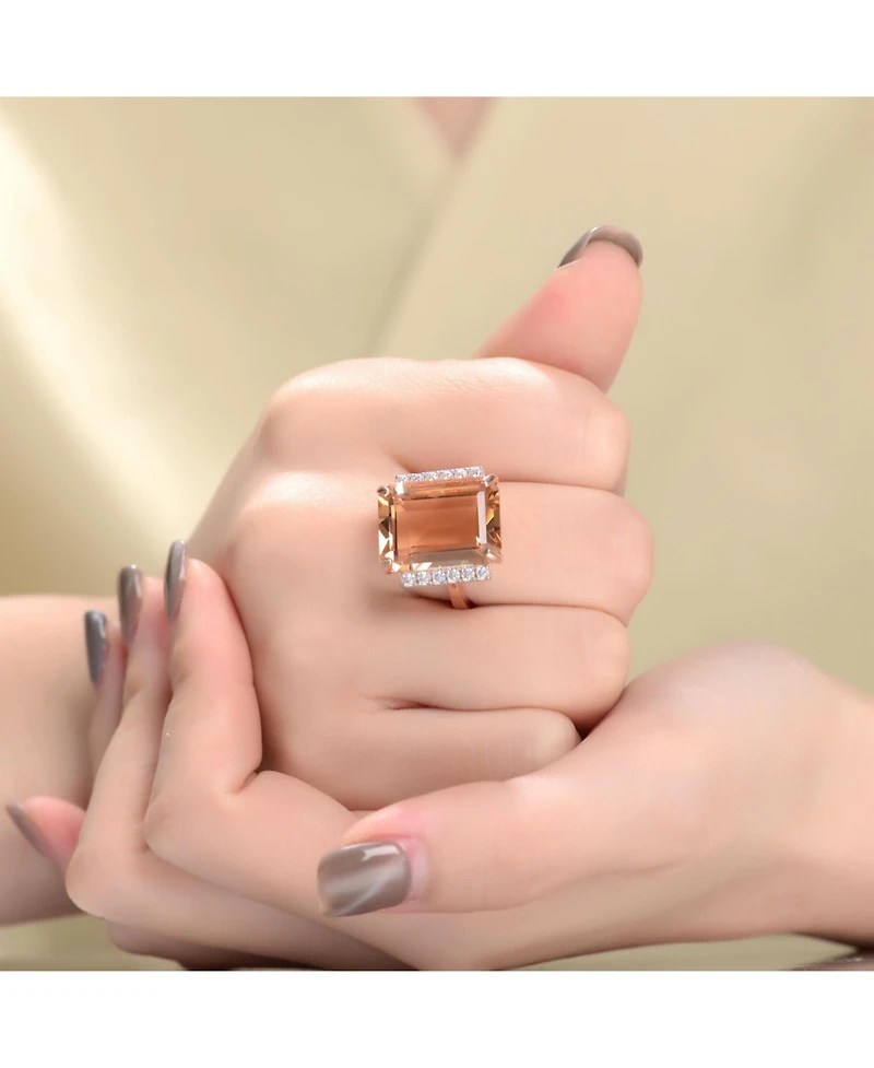 Sterling Silver 18K Rose Gold Plated with Pink and White Cubic Zirconia Accent Ring
