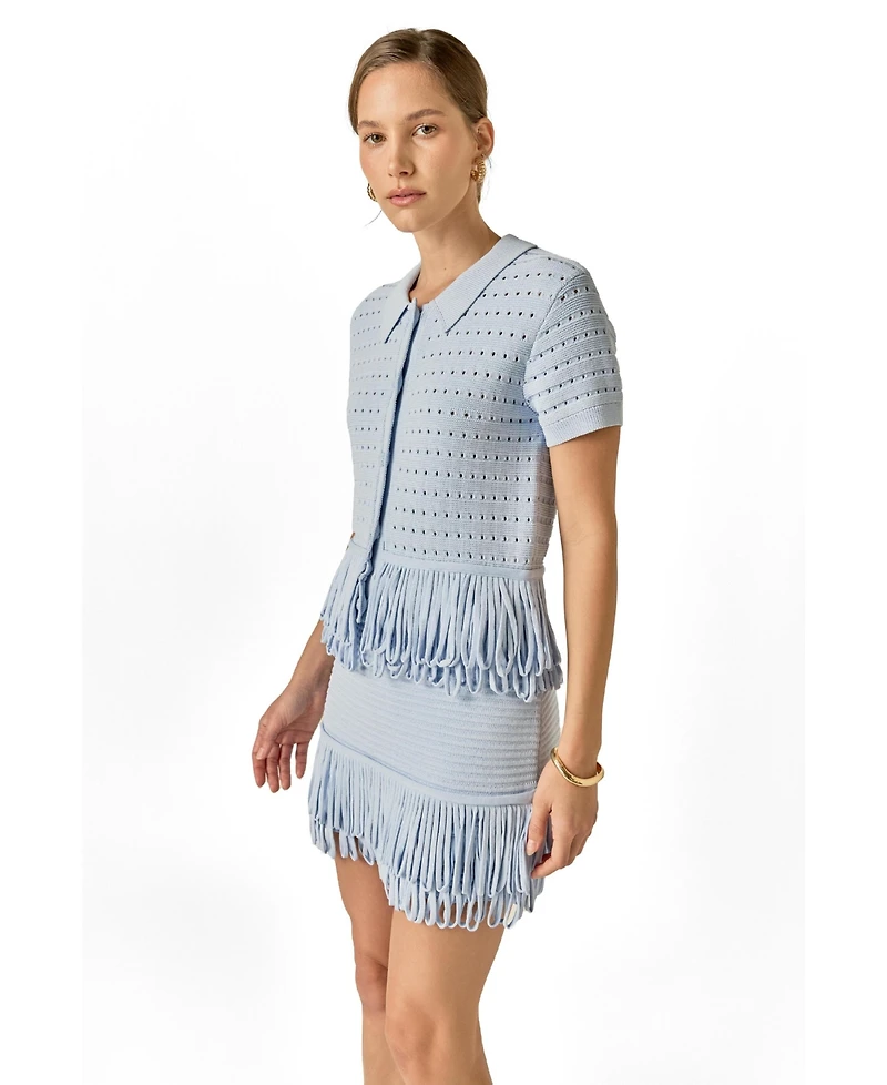 English Factory Women's Knitted Fringe Detail Skirt