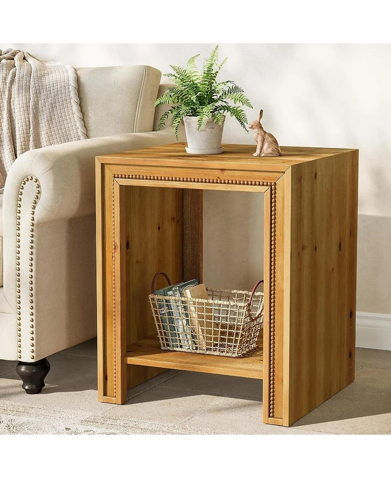Slickblue Solid Wood Nightstand with Open Storage Shelves and Rustic Style