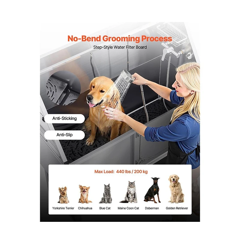 Ruie Stainless Steel Dog Washing Station 62 inch Pet Grooming Tub Hot Cold Faucet