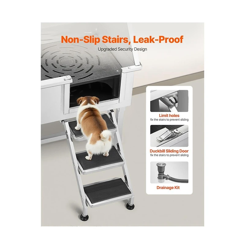 Ruie 38 inch Stainless Steel Dog Washing Station Pet Grooming Tub Hot Cold Faucet