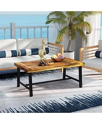 Gymax Acacia Wood Coffee Table Indoor Outdoor Rectangle Center Table with Thickened Top