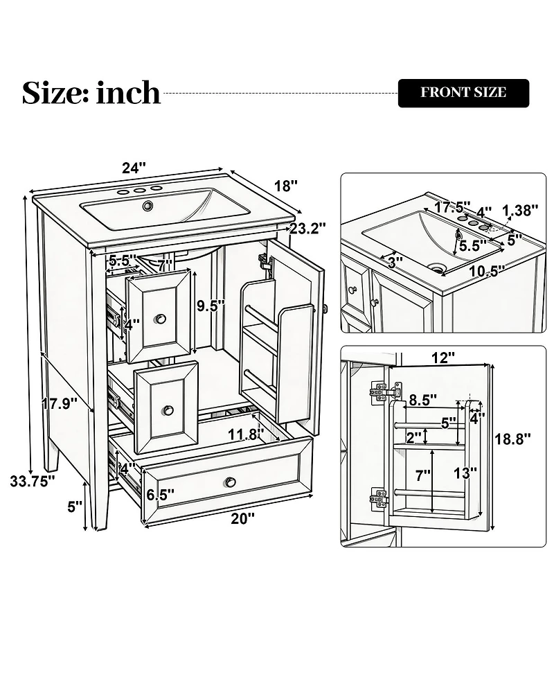 Sillysis Bathroom Vanity with Sink,Freestanding Storage Cabinet, Soft Close Drawers and Door, Solid Wood Legs