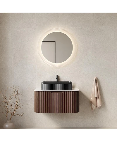 Sillysis Wall Mounted Bathroom Vanity with Ceramic Sink,Plywood Cabinet, Soft Close Drawer