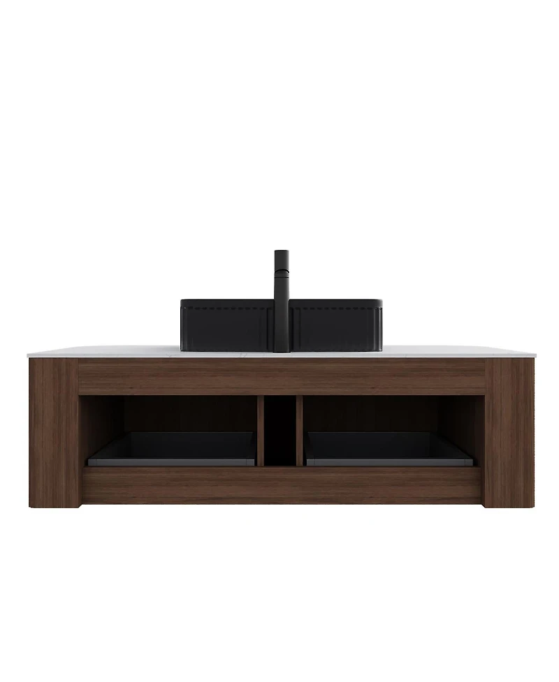 Sillysis Wall Mounted Bathroom Vanity with Ceramic Sink,Plywood Cabinet, Soft Close Drawer, Pre-assembled