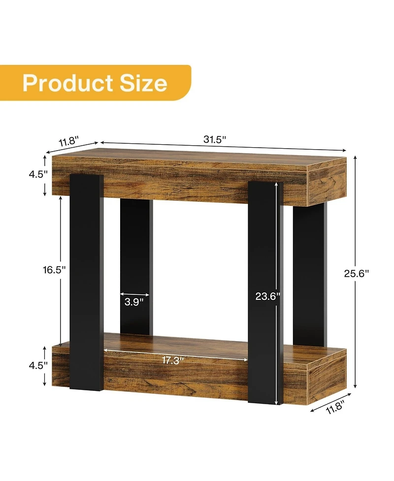 Slickblue Farmhouse Side Table with Open Storage Shelf and Rustic Design