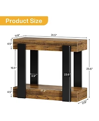 Slickblue Farmhouse Side Table with Open Storage Shelf and Rustic Design