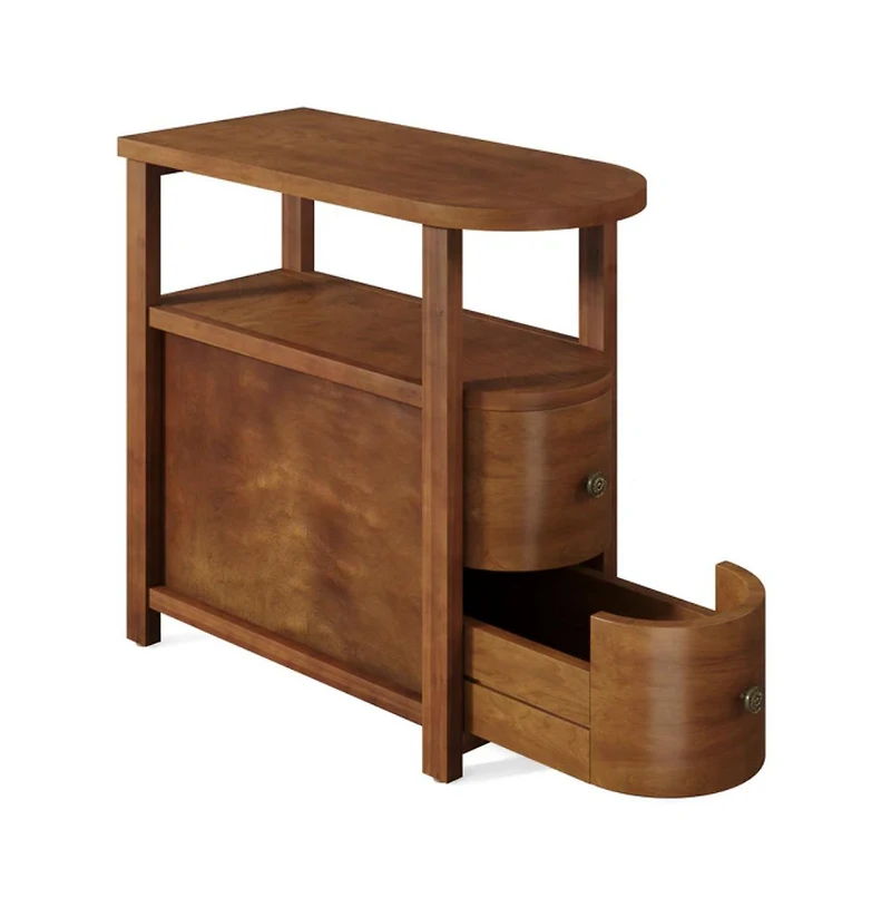 Slickblue 2-Drawer Wooden End Table with Open Storage Shelf