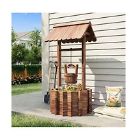 Aoxun 22-Inch Cedar Wood Flower Pot in with Carbonized Finish, Rustic Garden Decor